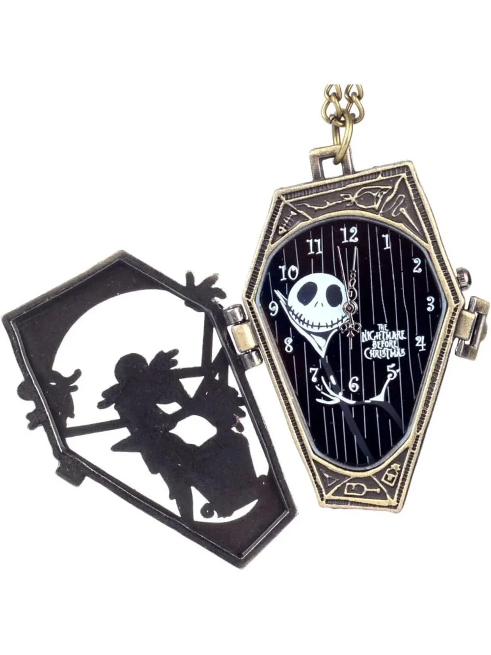 Men's Black Analog Quartz Bronze Necklace Chain Christmas Halloween Pocket Watch